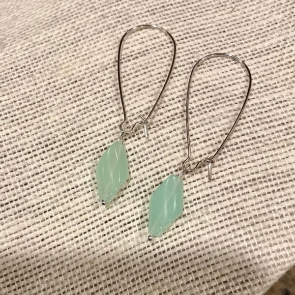 Handmade Jewelry - Green Antique Milk Glass  Earrings